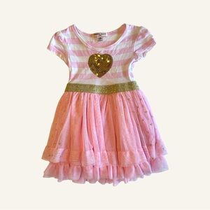 Nanette Lepore Girls Pink Tulle Party Dress Gold Heart 12M Toddler